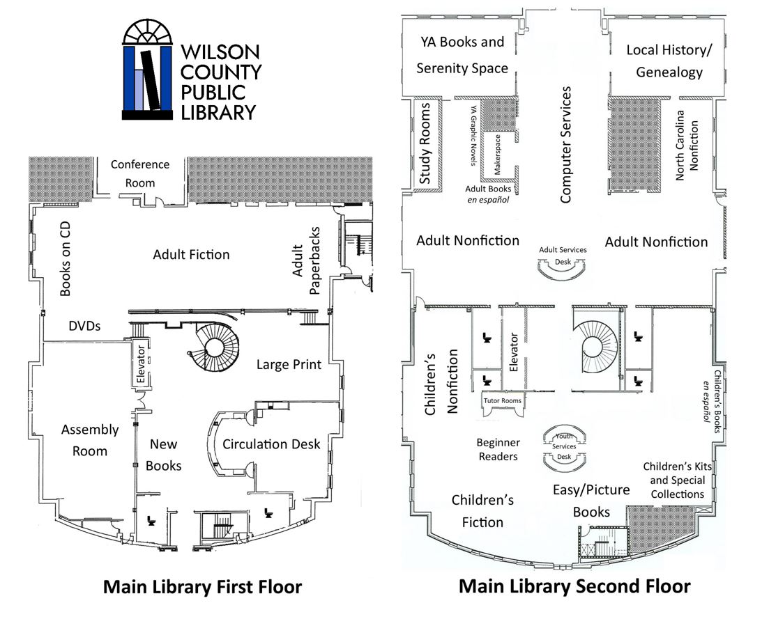 A map of the first and second floor of the main library